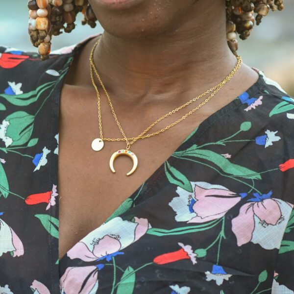 Collier Pendentif Lune Coloré